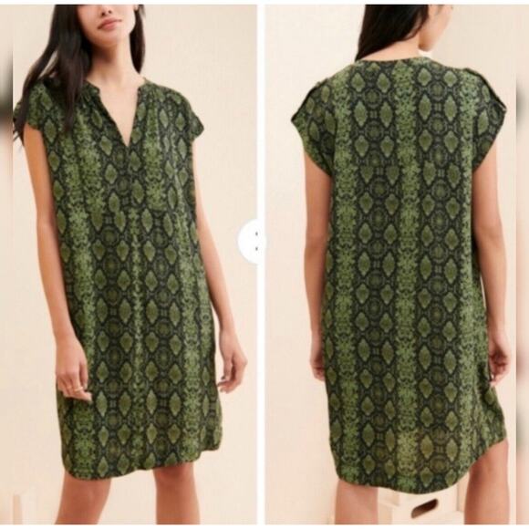 By Anthropologie Snakeskin Print Dress Casual Mini Dress Short Sleeve Shift - Picture 1 of 9